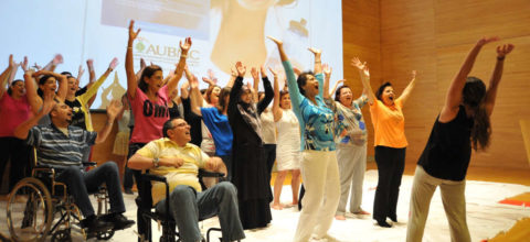 People with MS taking part in group exercise at an event in Lebanon