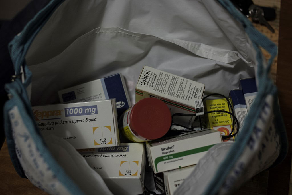 A bag of drugs used to treat symptoms of MS