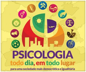 A colourful logo wiht the words "Psicologia todo dia, em todo o lugar"